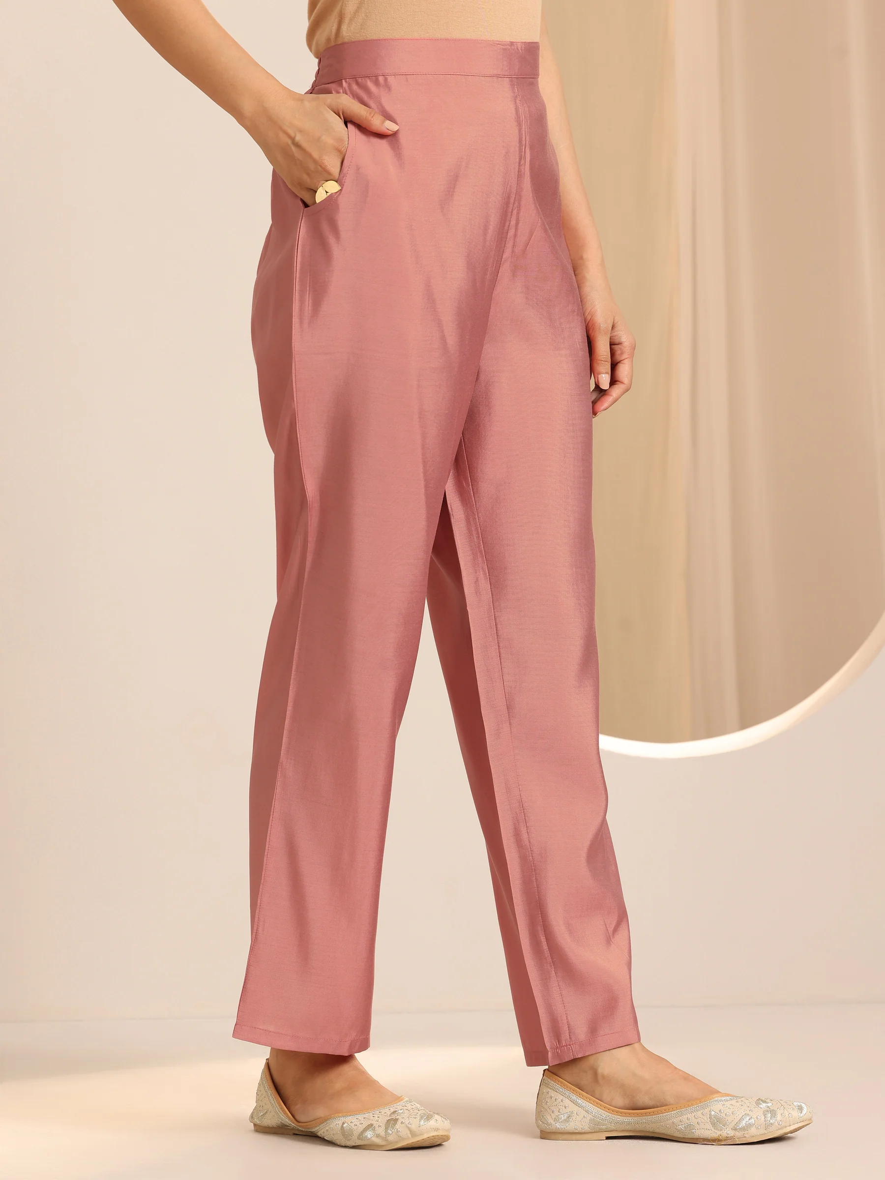 Peach Solid Silk Blend Straight Kurta Set - Image 5
