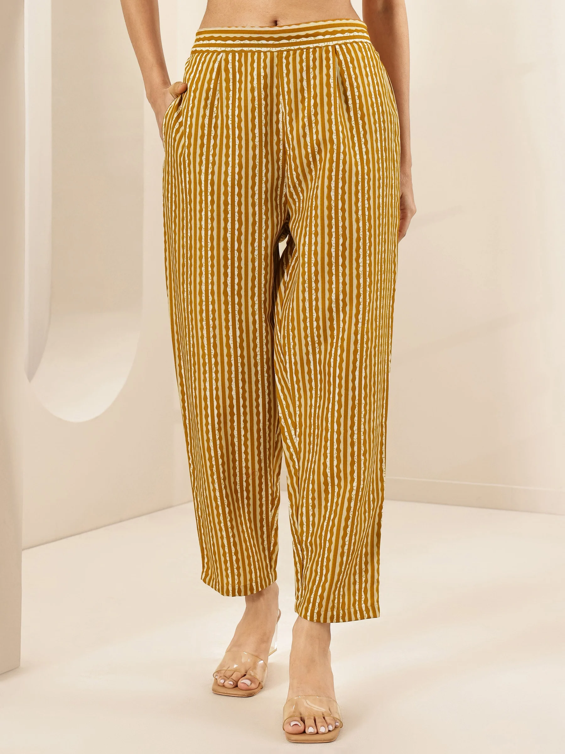 Mustard Printed Cotton Blend Straight Suit Sets With Dupatta - Image 5