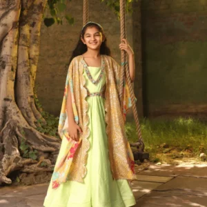 Green Floral Anarkali Set
